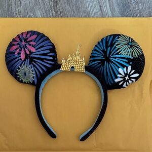 50th anniversary Disney Minnie Mouse Ears with Gold Castle and Fireworks